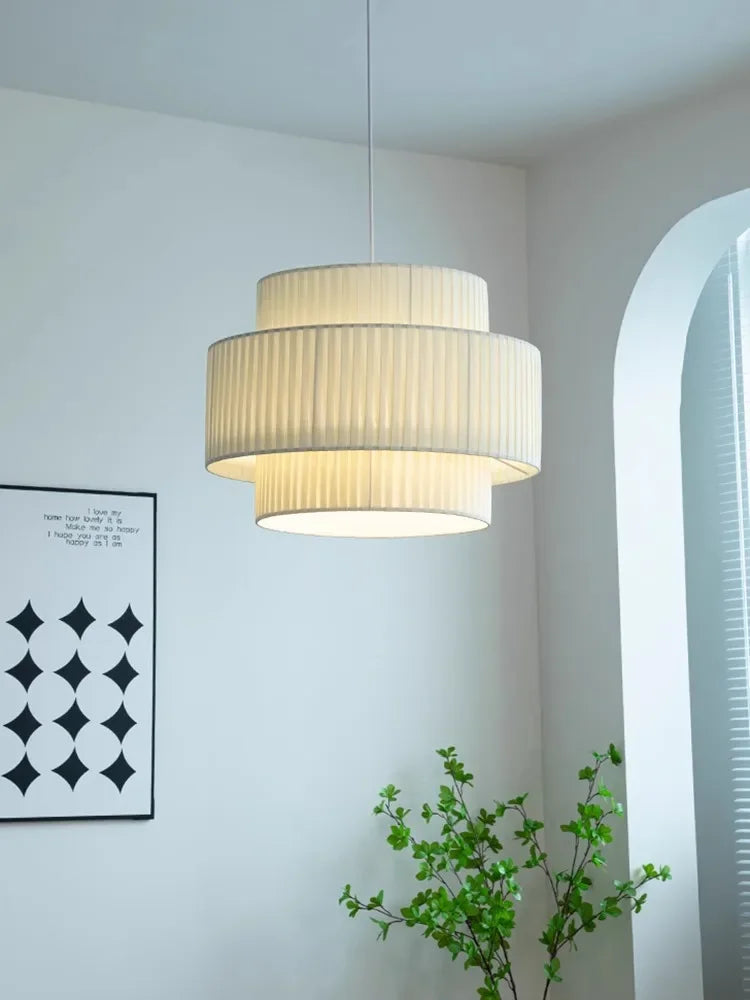 Afralia™ Minimalist White Fabric Pendant Lights Chandelier for Bedroom and Restaurant