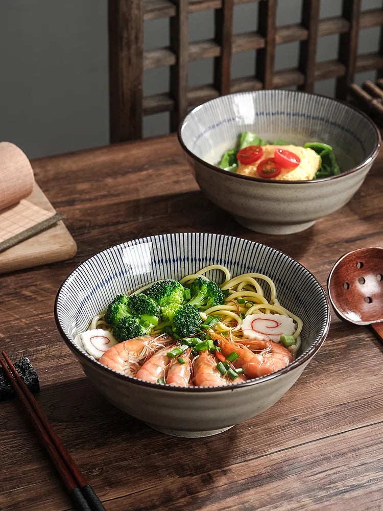 Afralia™ Ceramic Retro Large Soup Bowl Set with Spoon and Chopsticks