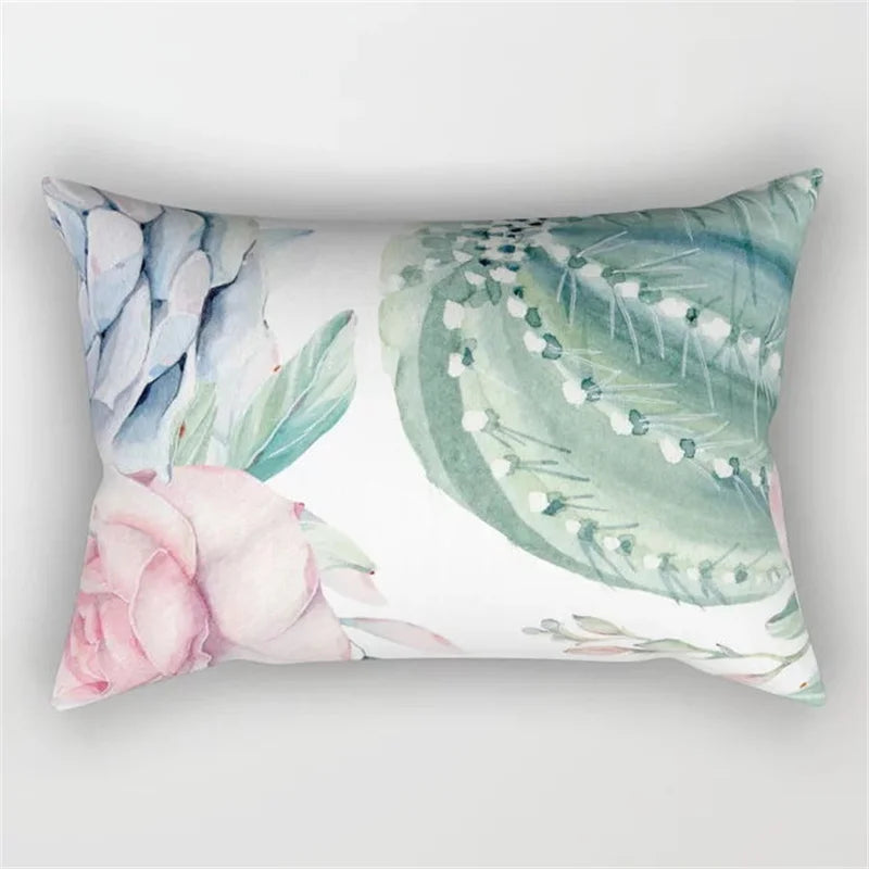 Tropical Leaves Cactus Flower Pillowcase for Sofa Car Home Decor by Afralia™