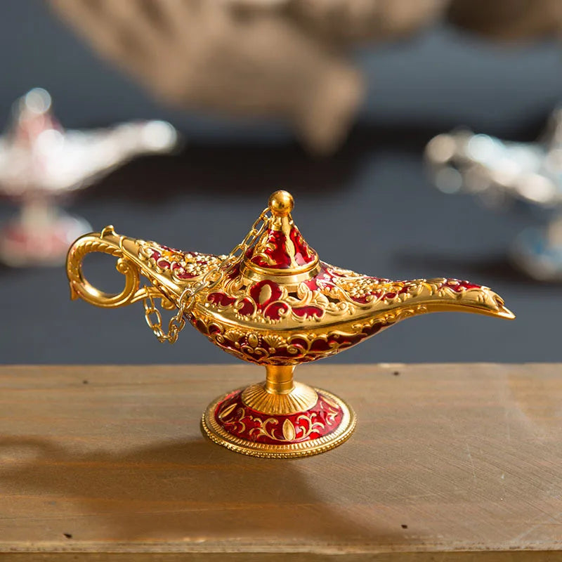 Afralia™ Vintage Aladdin Genie Lamp Incense Burner Retro Home Decor Gift