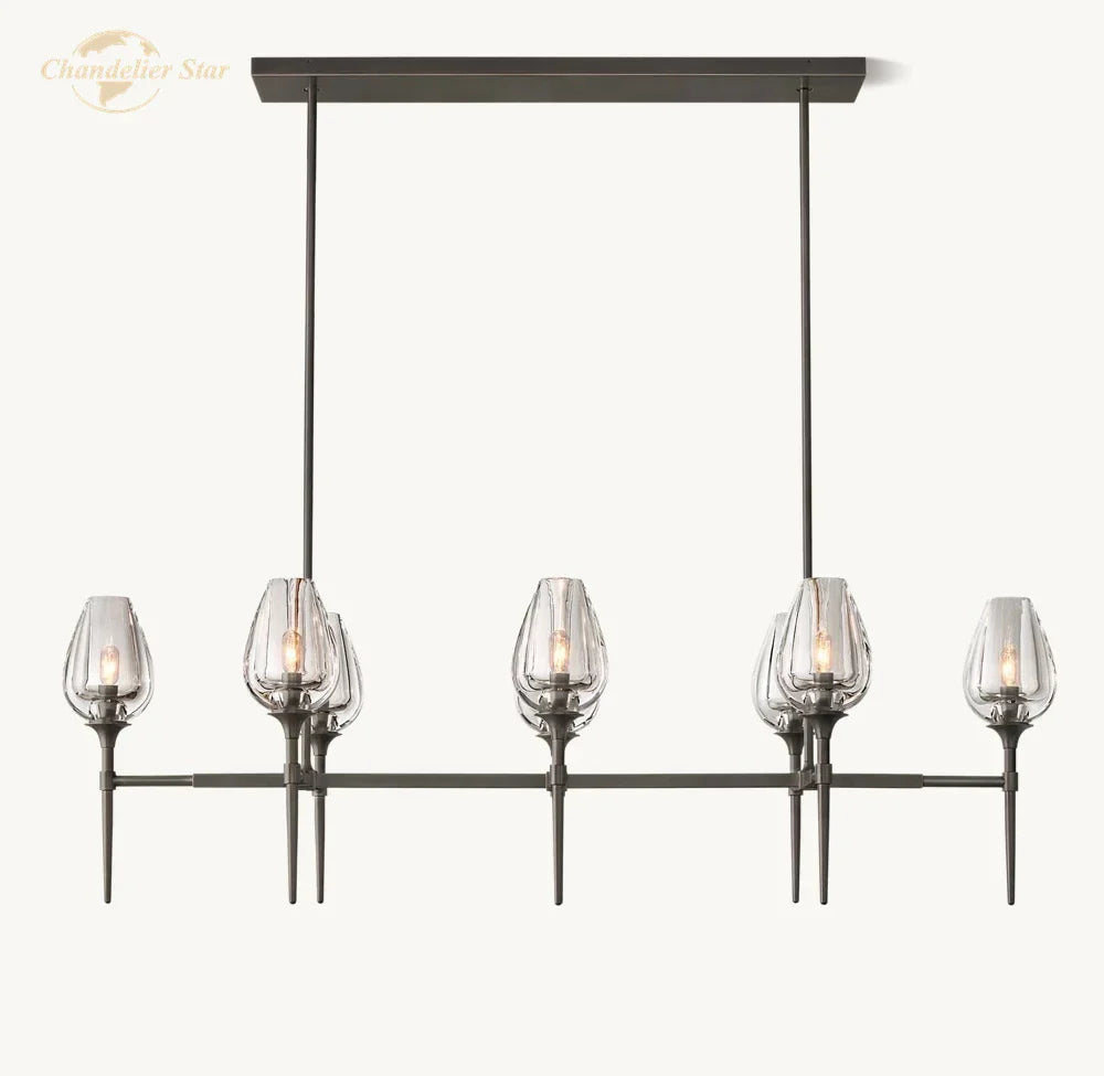 Afralia™ Tulip Linear Crystal Chandelier Brass Chrome Black Pendant Lights