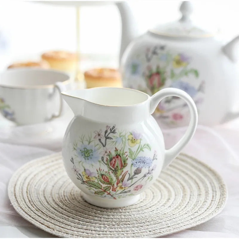 Afralia™ Bone China Tea Set: Teapot, Teacup, Saucer, Fruit Plate, Tray, Mugs & Tableware