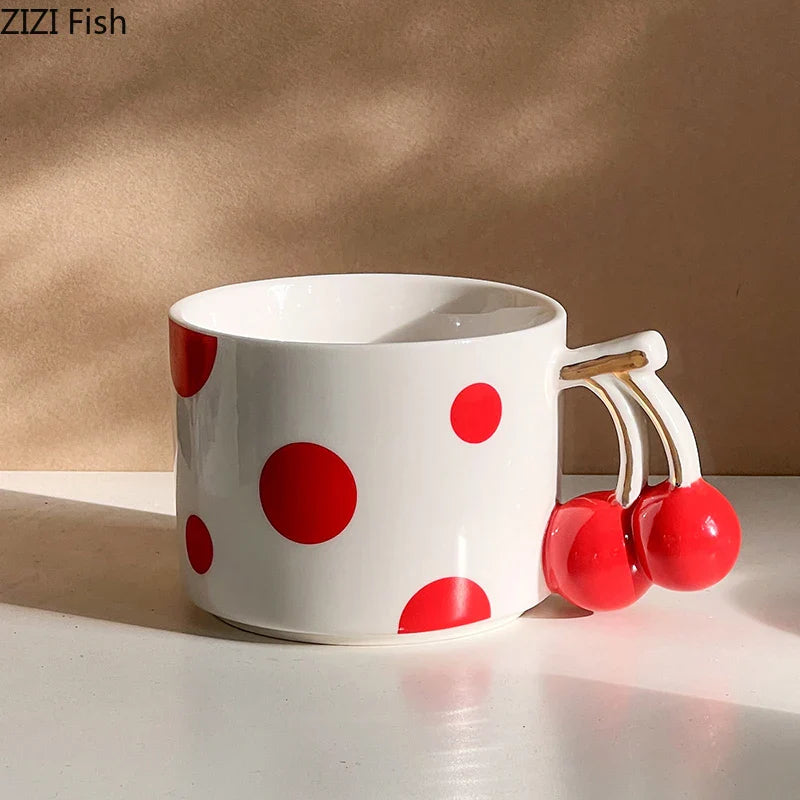 Afralia™ Cherry Handle Gold Plated Porcelain Coffee Mug