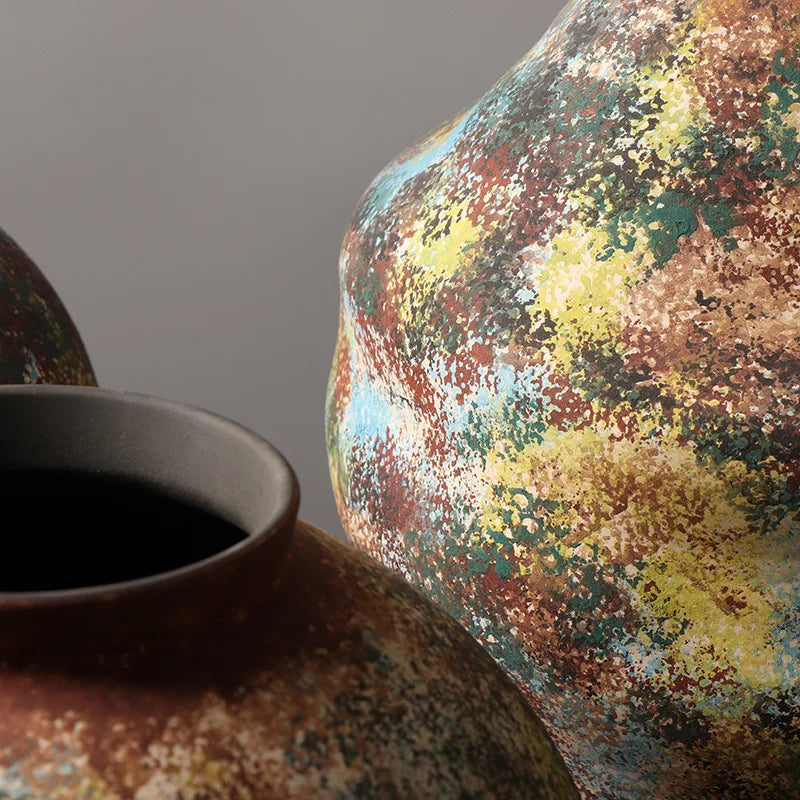 Afralia™ Retro Colorful Graffiti Ceramic Vase - Home Decor Handicrafts Bouquet Holder