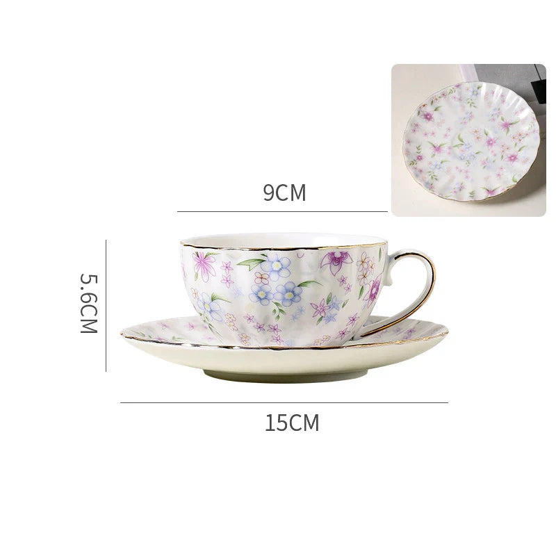 Afralia™ Floral Print Porcelain Coffee Mug with Gilding Edge