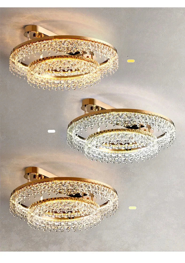 Modern Gold Metal Luxury K9 Crystals LED Dimmable Ceiling Lights by Afralia™