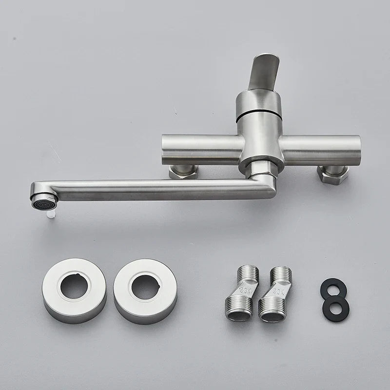 Afralia™ Brushed Nickel Kitchen Faucet - Double Hole Mixer for Cold and Hot Water