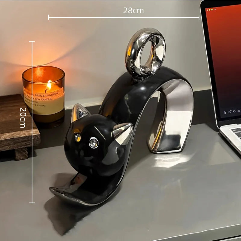 Afralia™ Ceramic Cat Figurines: Adorable Cartoon Silver Little Cat Sculpture for Home Decor