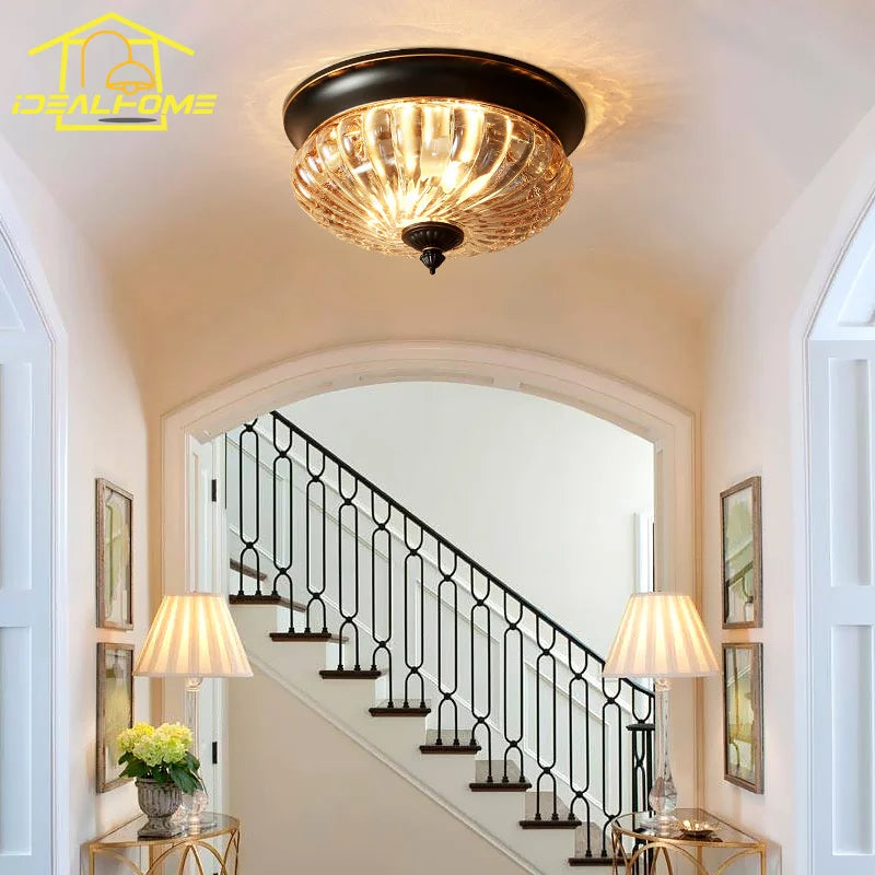 Afralia™ Modern Round Glass Ceiling Light LED E27 Gold/Black for Bedroom Cafe