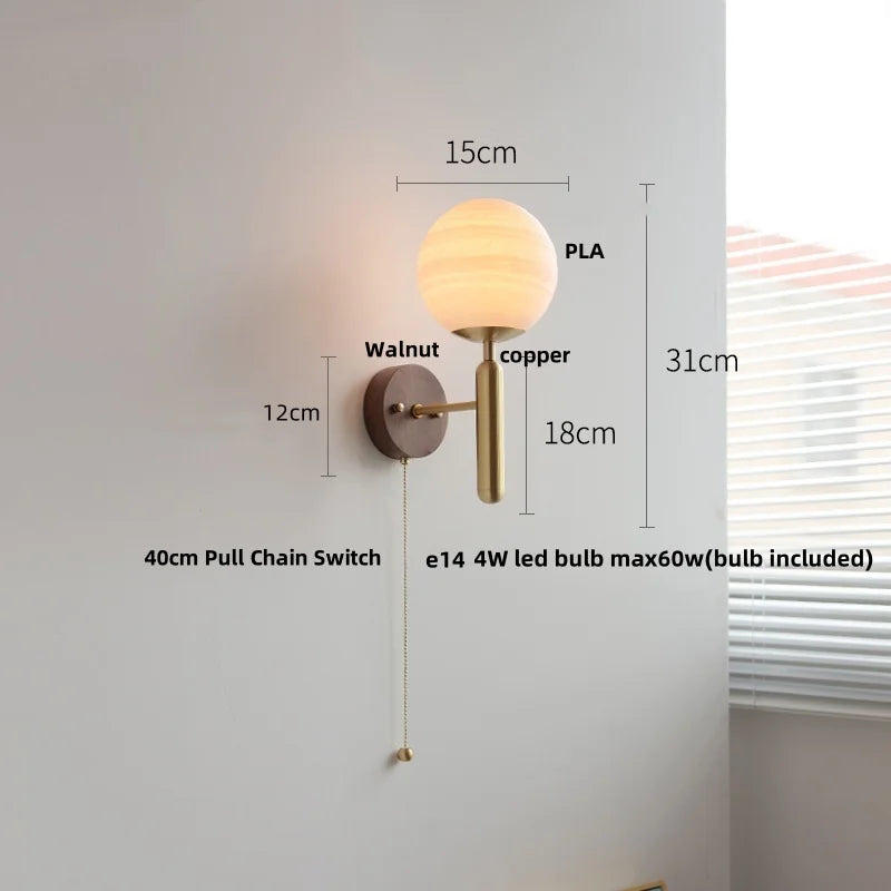 Afralia™ Moon LED Wall Lamp with Pull Chain Switch and Copper Base