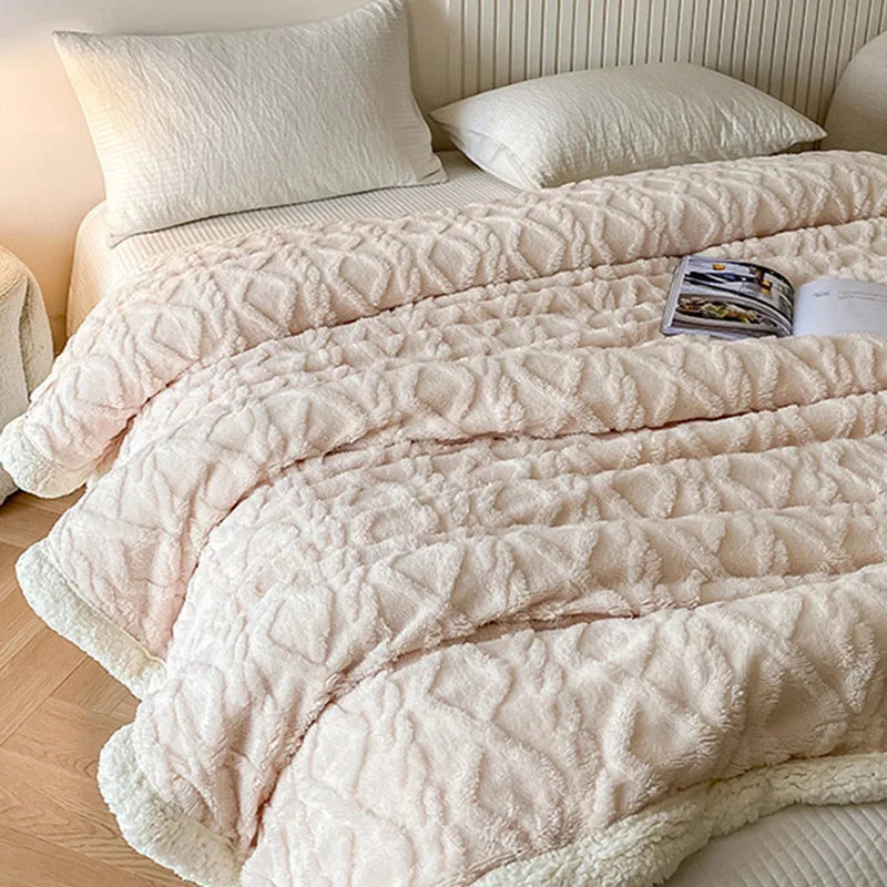 Afralia™ Striped Jacquard Taffeta Lamb Fleece Blanket: Cozy Multi-Functional Shawl for All Seasons