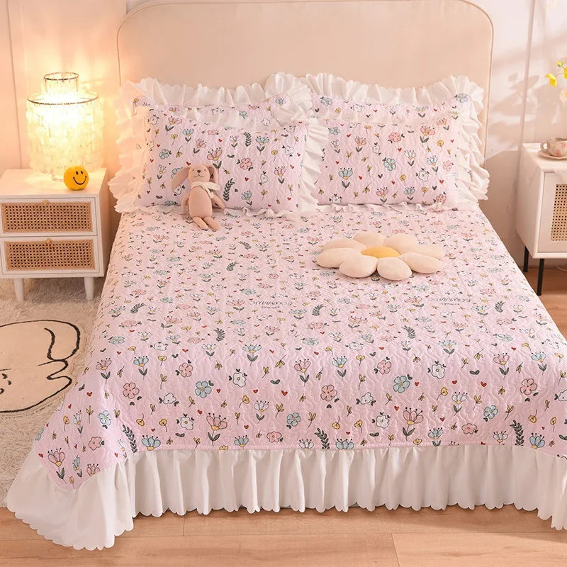 Afralia™ Princess Chiffon Printed King Size Bedspread, Quilted Cotton Bed Cover