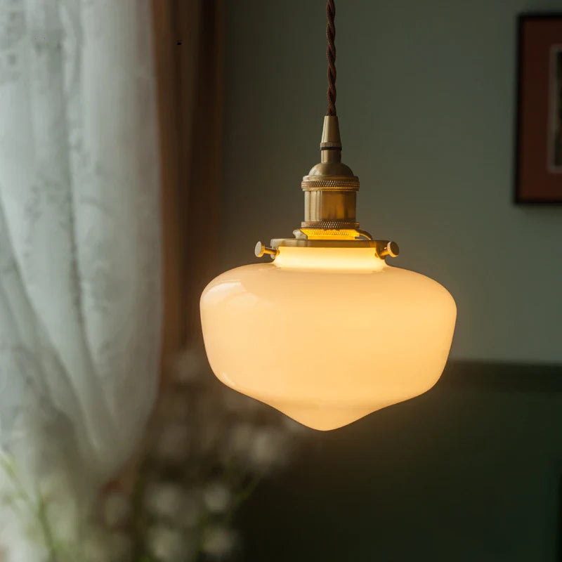 Afralia™ White Glass LED Pendant Lamp: Japanese Style for Home, Bedroom, Living Room