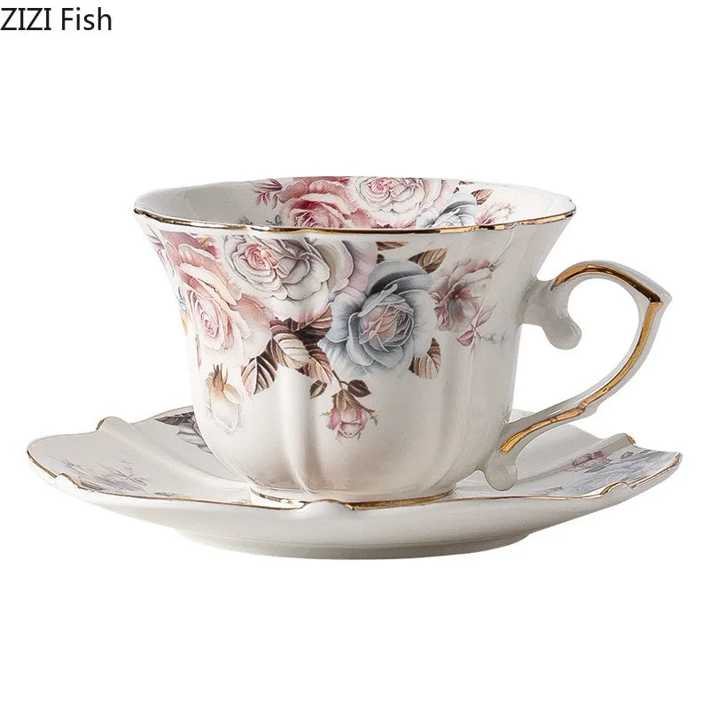 Afralia™ Lace Edge Ceramic Tea Cup & Saucer Set for Dining & Coffee Table