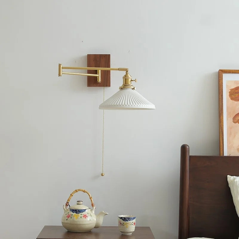 Afralia™ Ceramic Copper LED Wall Light | Modern Bedside Lamp with Pull Chain Switch
