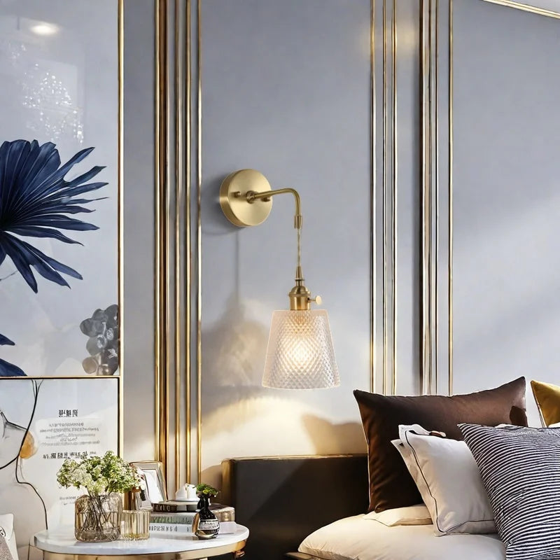 Afralia™ Brass Glass LED Wall Sconce Light for Living Room, Bedroom, Bathroom