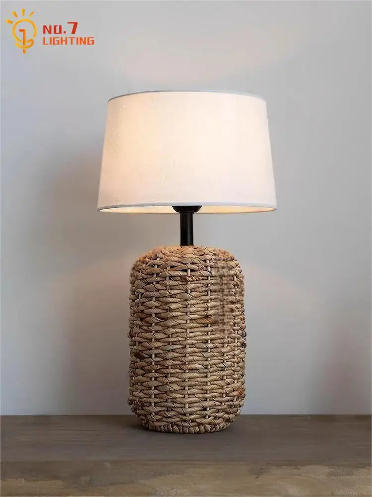Afralia™ Retro Rattan Weaving Table Lamp, LED E27 Desk Light, Wabi-Sabi Zen Art Style