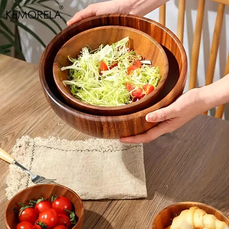 Afralia™ Acacia Wooden Salad Bowl - Anti-scalding Wooden Bowl for Fruit, Vegetables, and Ice Cream