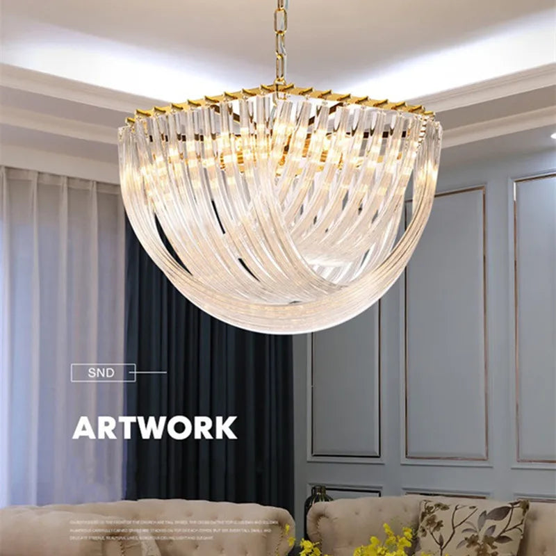 Afralia™ Modern Nordic Glass Tube Chandelier for Living Room Bedroom Restaurant Lighting