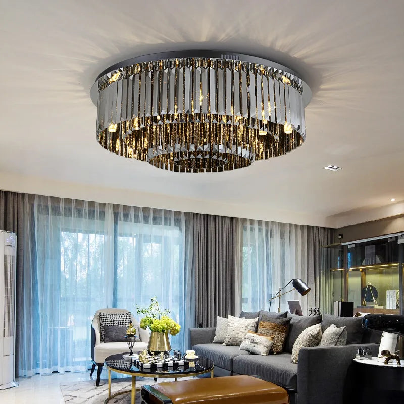 Afralia™ Luxury Black Crystal Ceiling Light for Modern Home Decor and Lighting