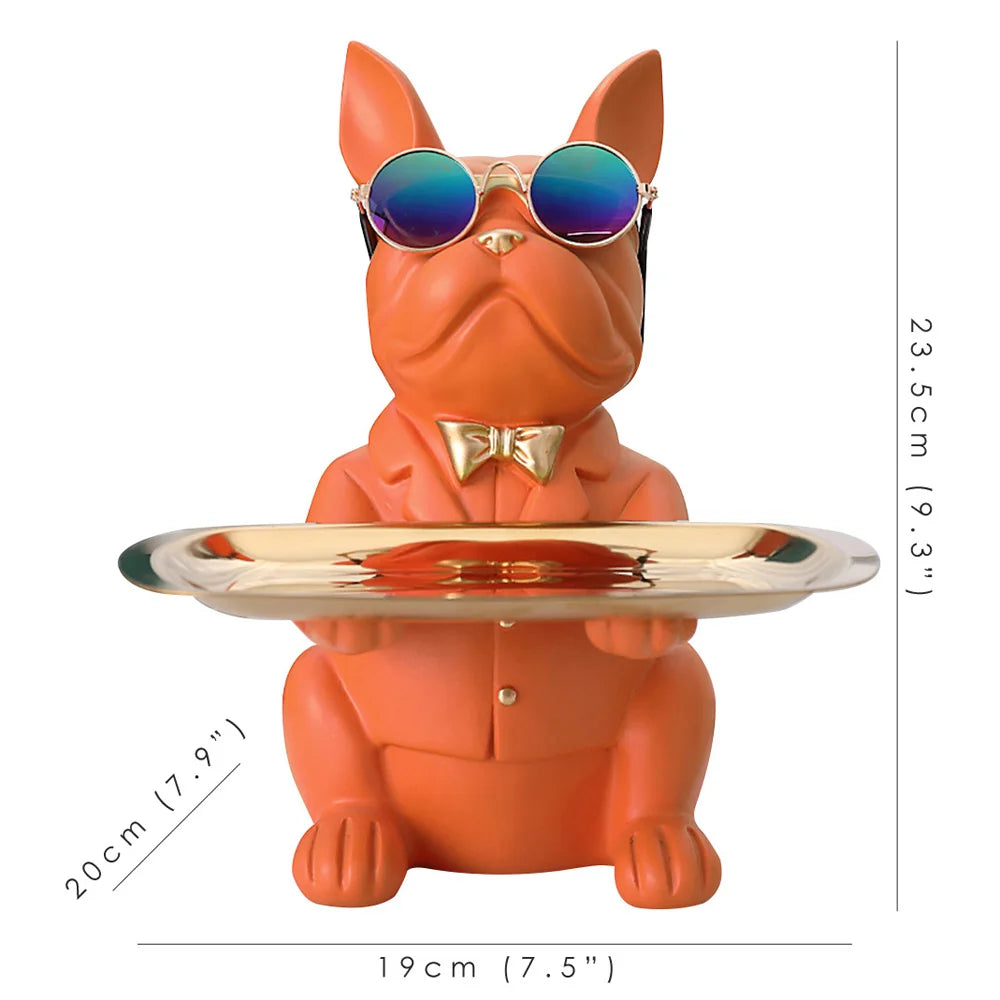 Afralia™ Bulldog Storage Tray Coin Bank Key Holder Modern Statue Figurine
