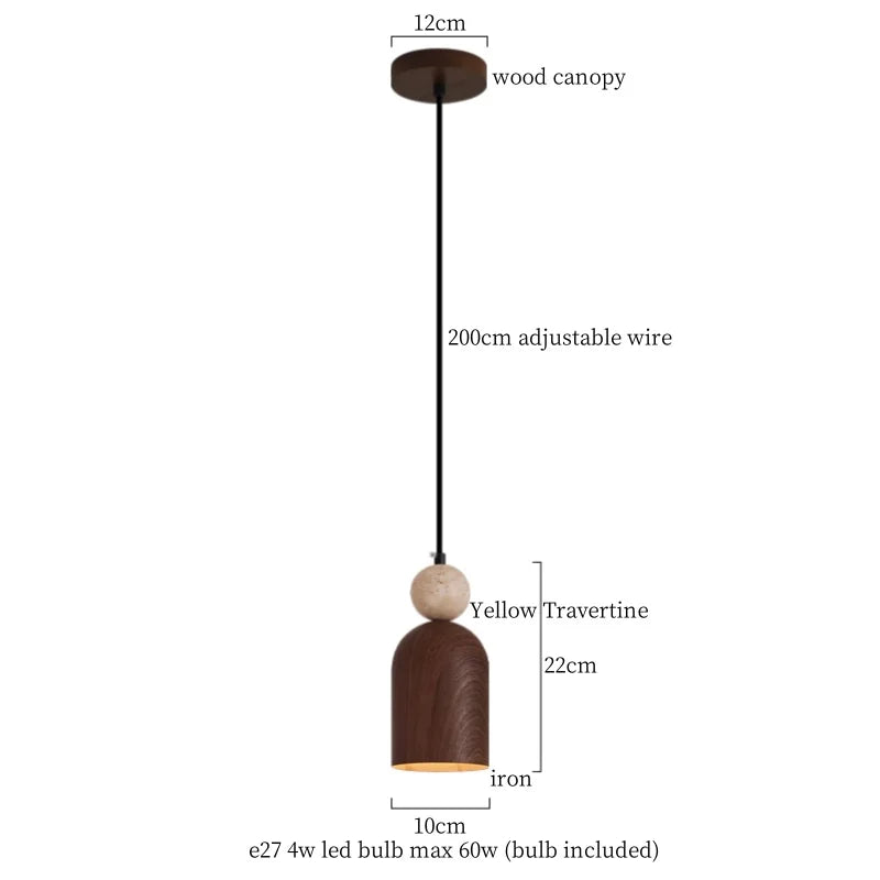 Afralia™ Iron Yellow Travertine LED Pendant Light for Bedside Dining Living Room