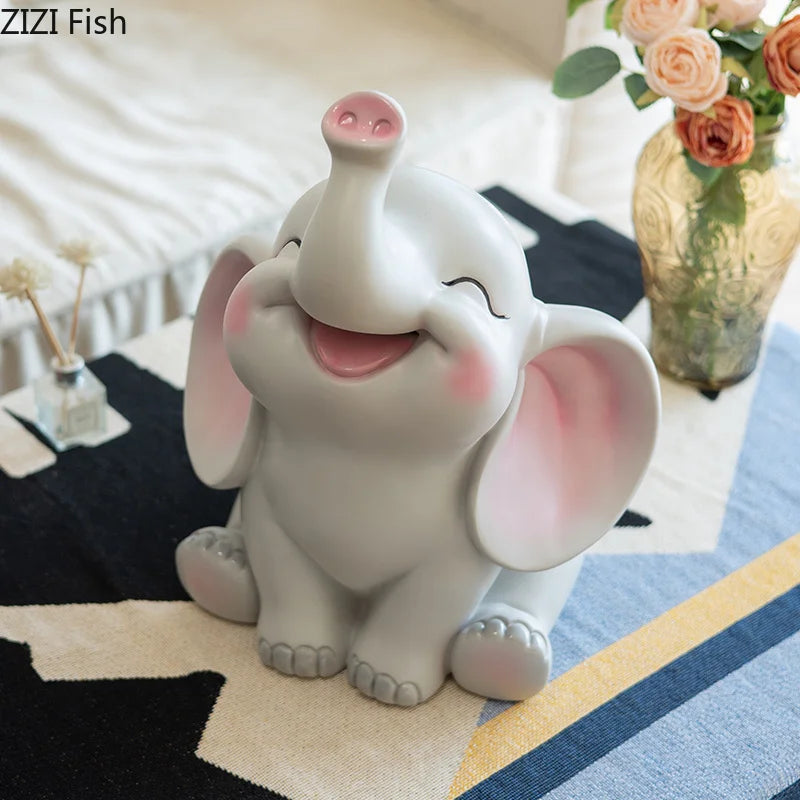 Afralia™ Elephant Child Savings Jar Piggy Bank Room Decor Resin Sculpture Elephant Ornament