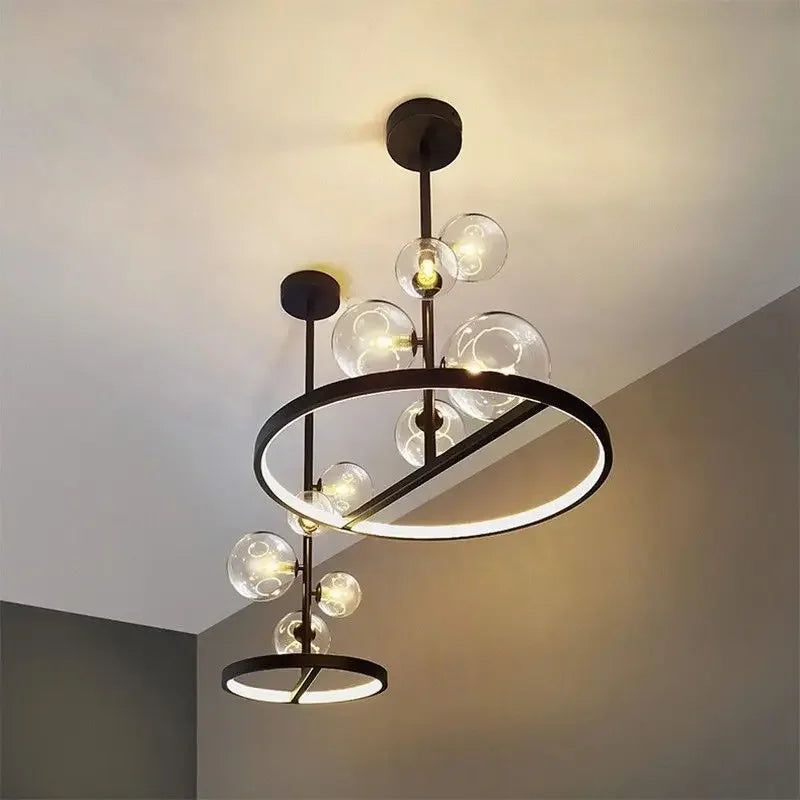 Afralia™ Nordic Glass Pendant Chandelier Black Circle Ceiling Light