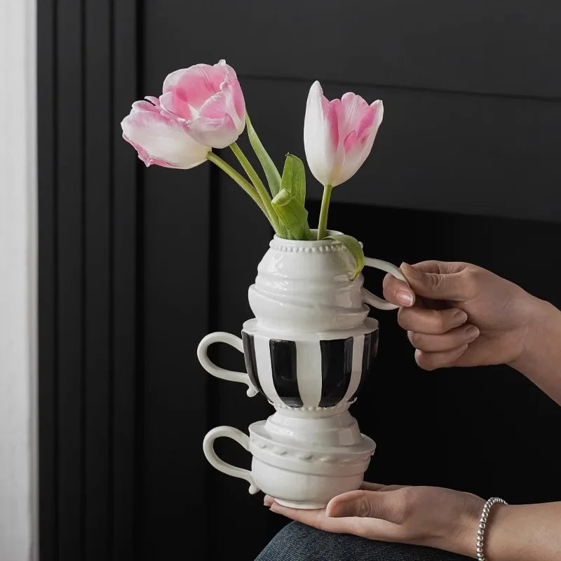 Afralia™ Cartoon Folding Cup Vase Ceramic Flowerpot with Handle - Home Decor & Handicrafts