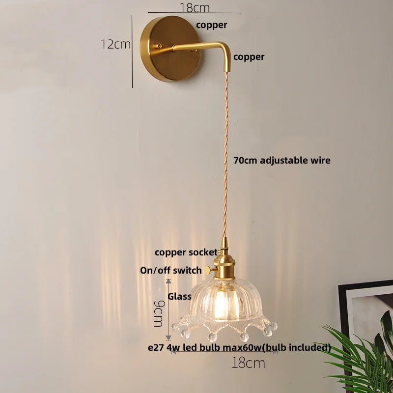 Afralia™ Clear Glass LED Wall Light with Pull Chain Switch for Modern Decor