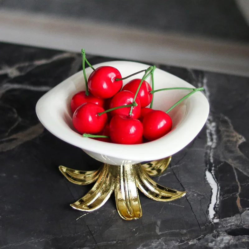 Afralia™ Golden Branches Ceramic Fruit Plate Tray Bowl Home Decoration Accessories