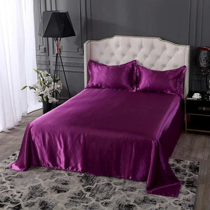 Afralia™ Silky Rayon Queen Bed Sheet Set Luxurious Solid Satin High Quality Sheets
