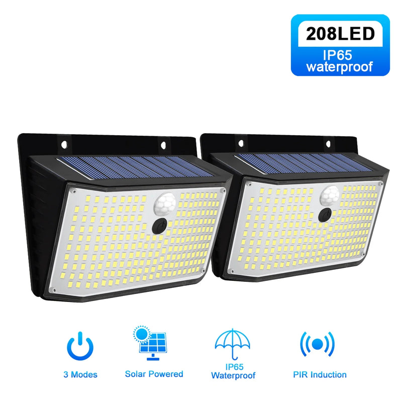 Afralia™ 208 LED Solar Outdoor Motion Sensor Lights 3 Mode Wireless Waterproof Security