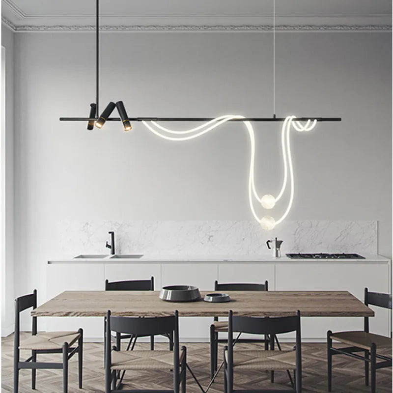 Afralia™ Modern Black LED Chandelier for Dining Room and Kitchen