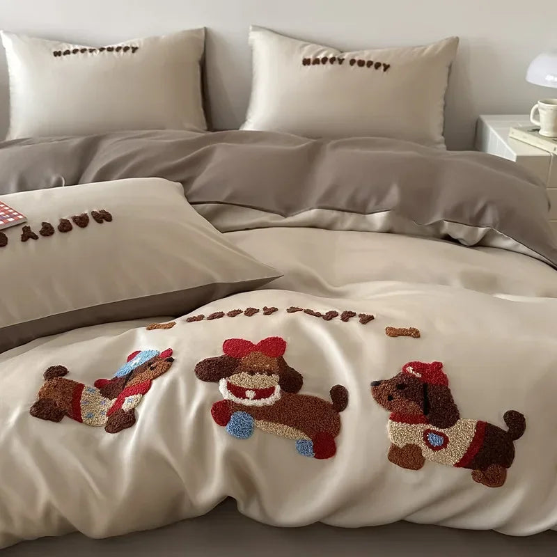 Afralia™ Cartoon Embroidered Cotton Bedding Set with Ice Silk Cooling Technology