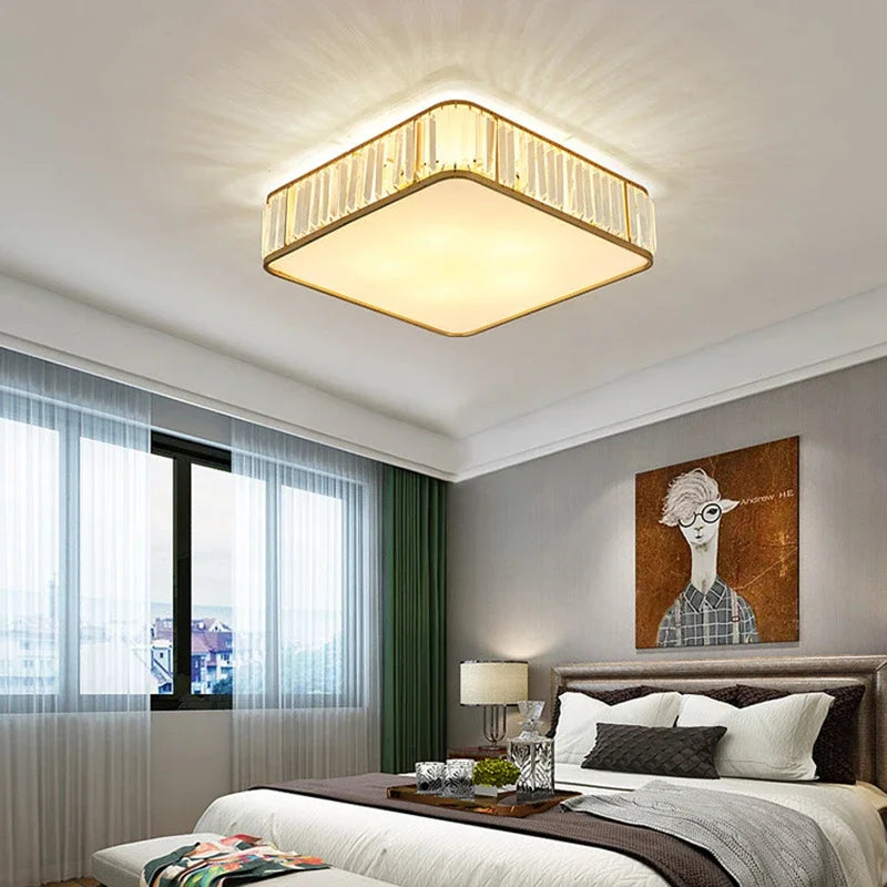 Afralia™ Luxury Crystal LED Ceiling Lamps Black Gold for Bedroom Bathroom Teen Room