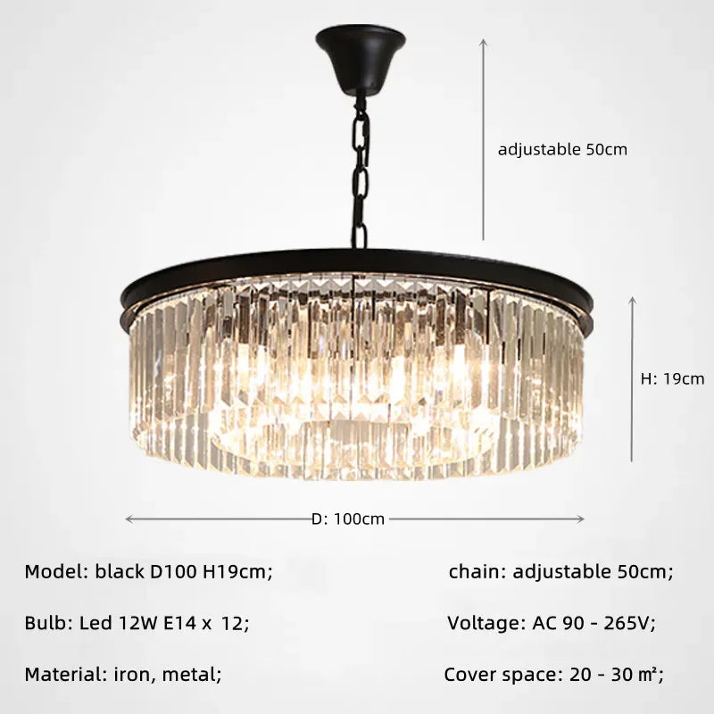 Afralia™ Gold Black Metal Crystal Pendant Lights Chain Hanging LED Suspension Lamp Fixtures