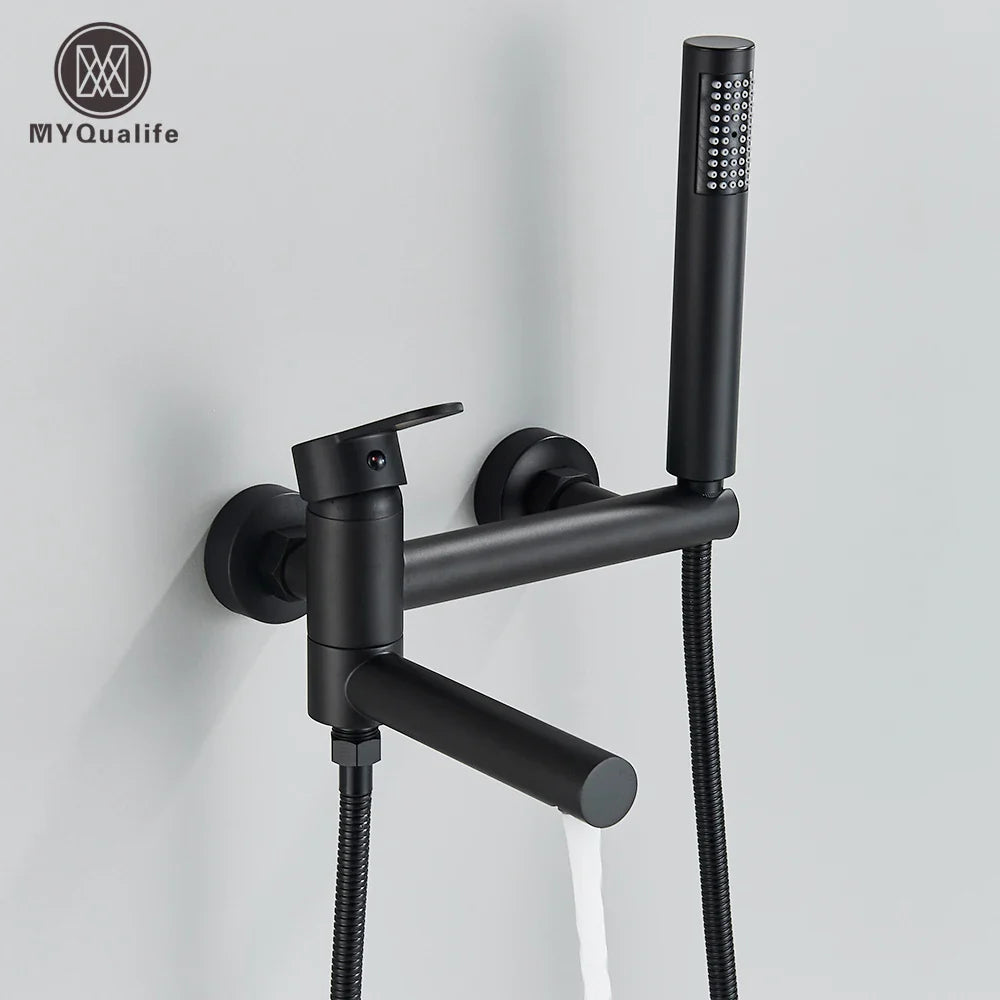 Afralia™ Black Wall Mounted Waterfall Bathtub Faucet for Embedded In-wall Tub Shower System