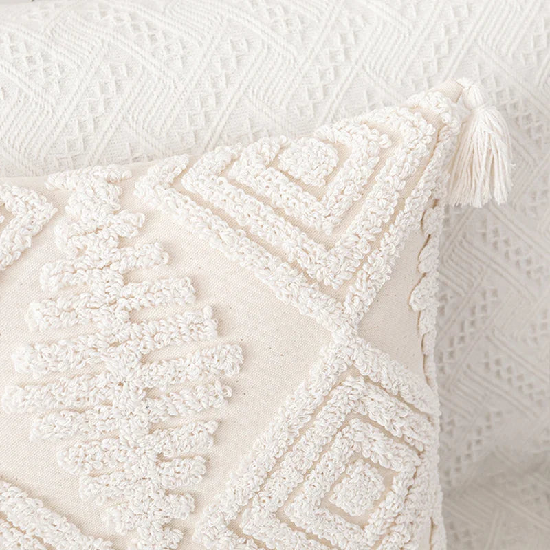 Afralia™ Cotton Tassels White Cushion Covers 45x45/30x50cm - Square Geometry Pillowcase