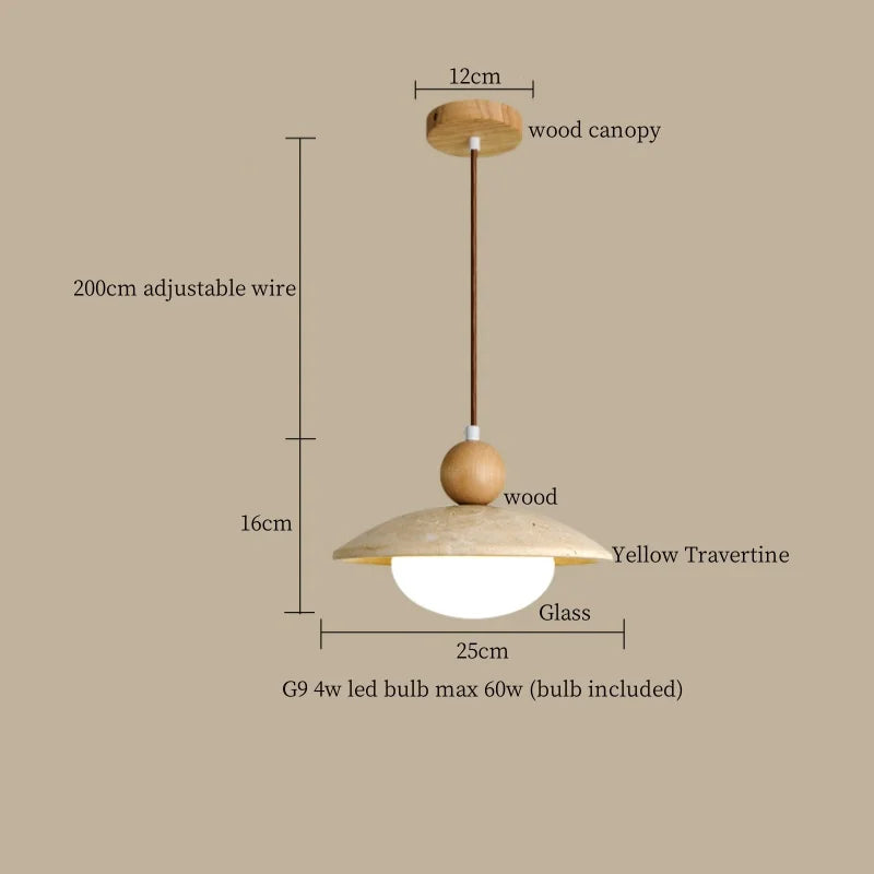Afralia™ Japanese Vintage LED Pendant Light, Yellow Travertine Wabi Sabi Hanging Lamp