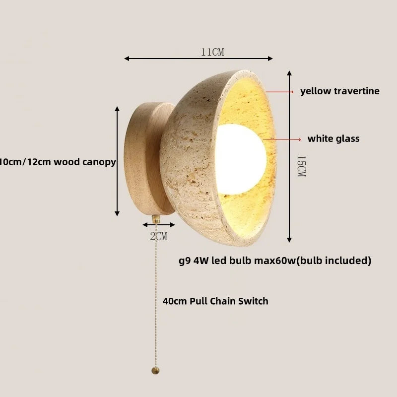 Afralia™ Vintage LED Wall Light Fixture Natural Stone Plug In Bedside Lamp