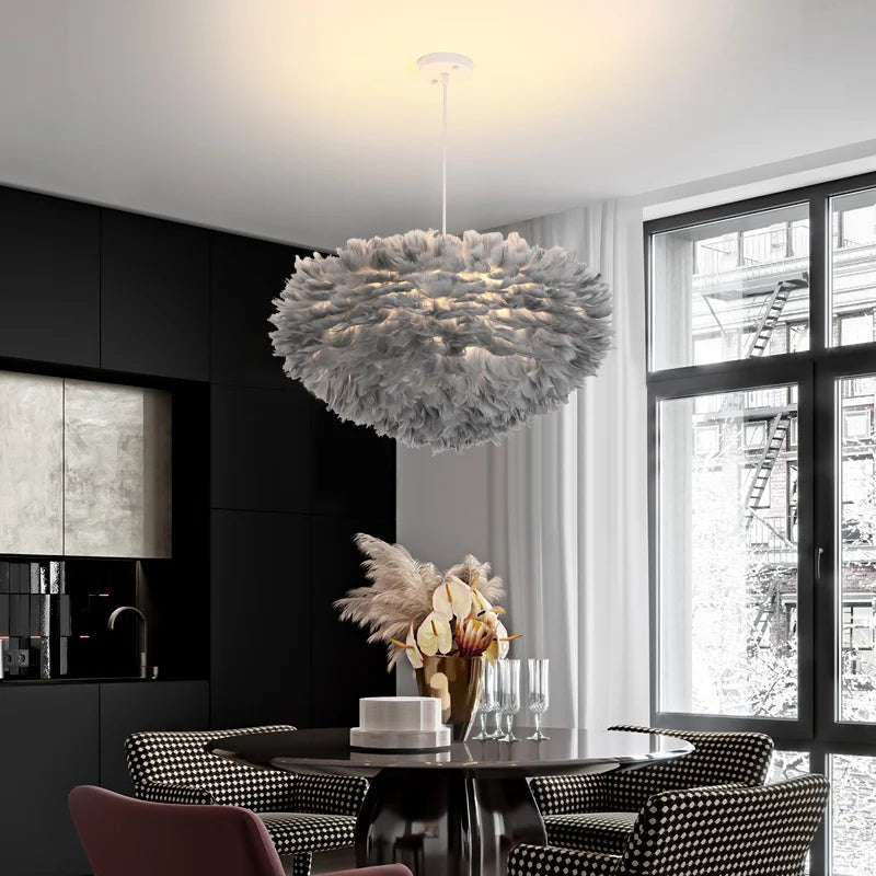 Afralia™ White Goose Feather Pendant Chandelier - Modern Design Bedroom Dining Room Ceiling Light