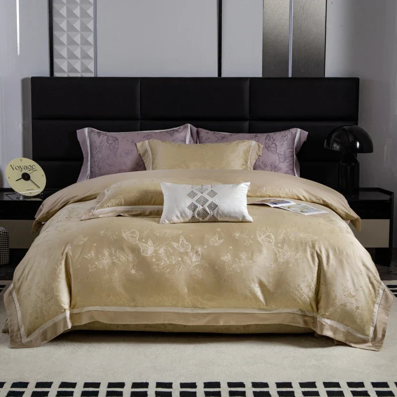 Afralia™ Butterfly Jacquard Lyocell Cotton Luxury Bedding Set Full Queen