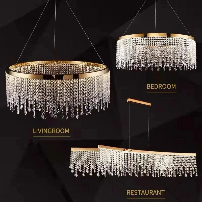 Afralia™ Crystal Chandelier: Luxury Gold LED Circle Ceiling Pendant Light
