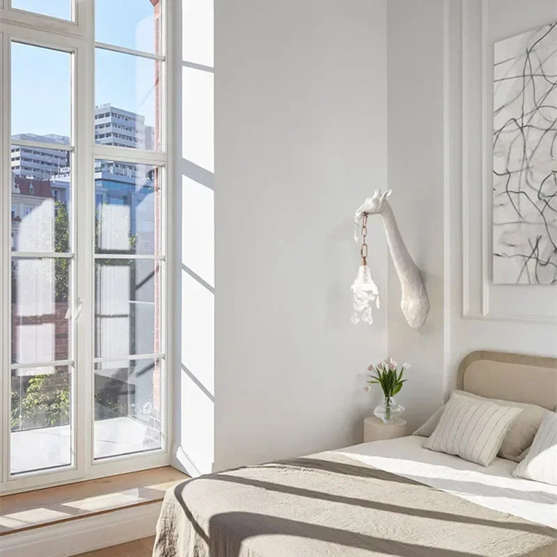 Afralia™ Giraffe Love Wall Lamp: Resin Animal Atmosphere Bedside Lighting for Cute Room Decor