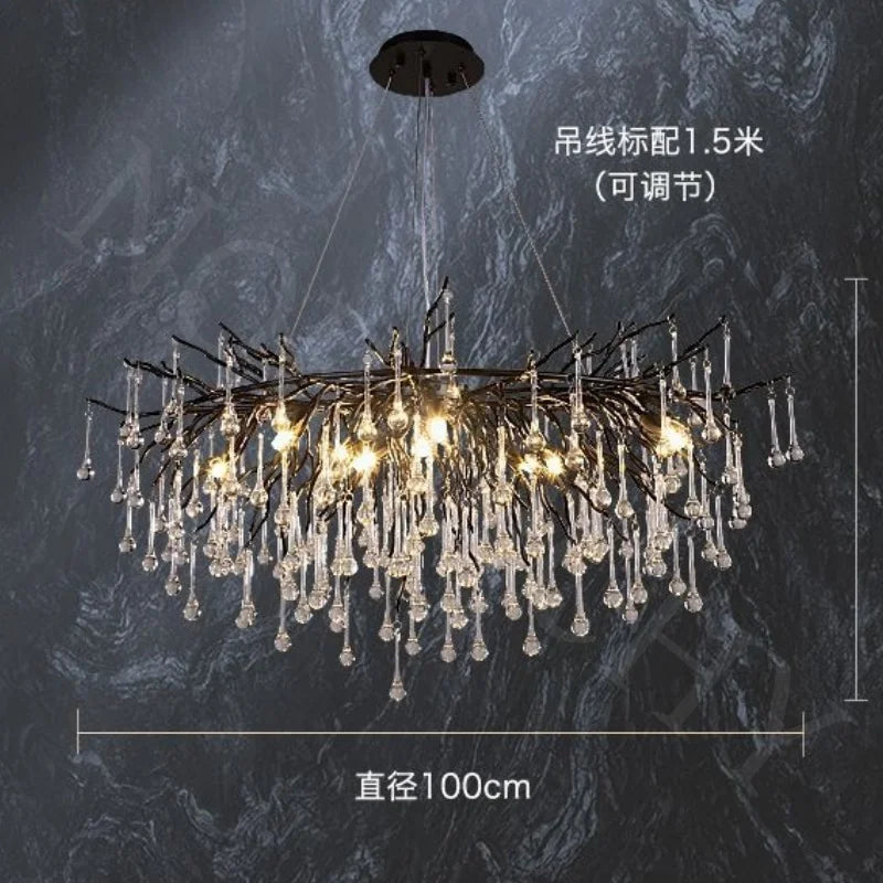 Afralia™ Large Oval Crystal Chandelier Pendant Light in Black/Gold/Chrome for Living Room and Dining Area