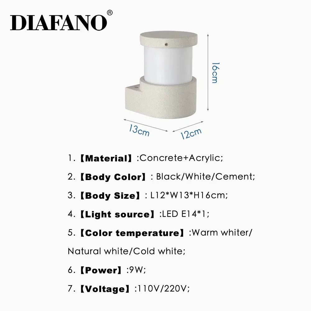 Afralia™ Concrete Outdoor Wall Lamp | IP65 Waterproof Wall Light for Courtyard, Balcony & Door