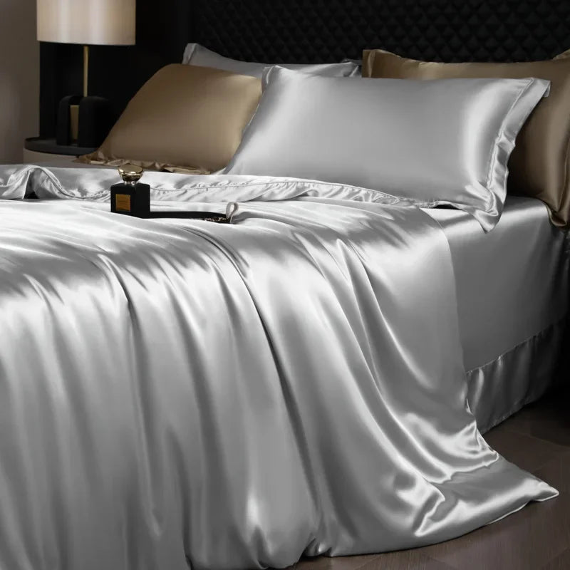 Afralia™ Mulberry Silk Queen King Duvet Cover Solid Color Silky Comforter
