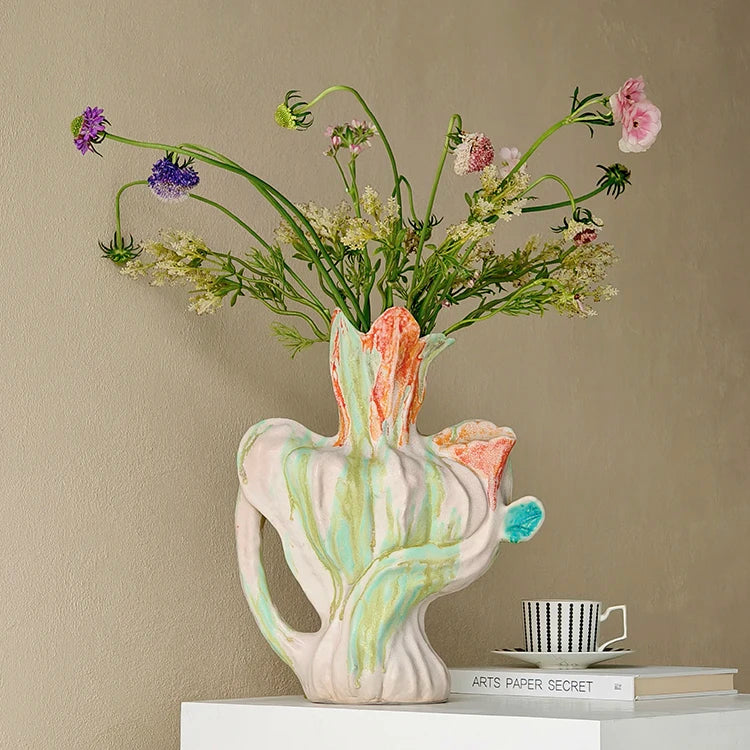 Afralia™ Ceramic Bud Vase with Colorful Graffiti Design for Home Decoration