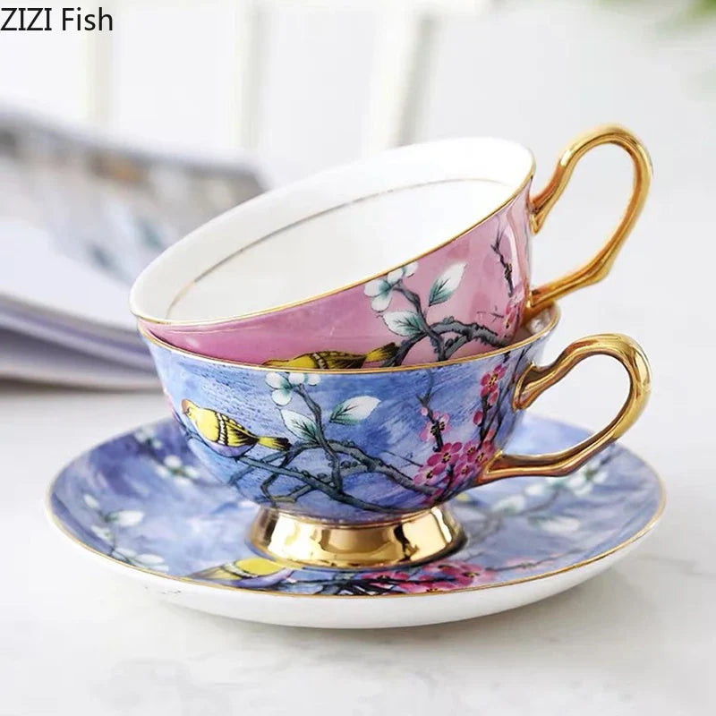 Afralia™ Cartoon Bird Pattern Ceramic Cup & Saucer Set for Dining Table and Coffee Mug